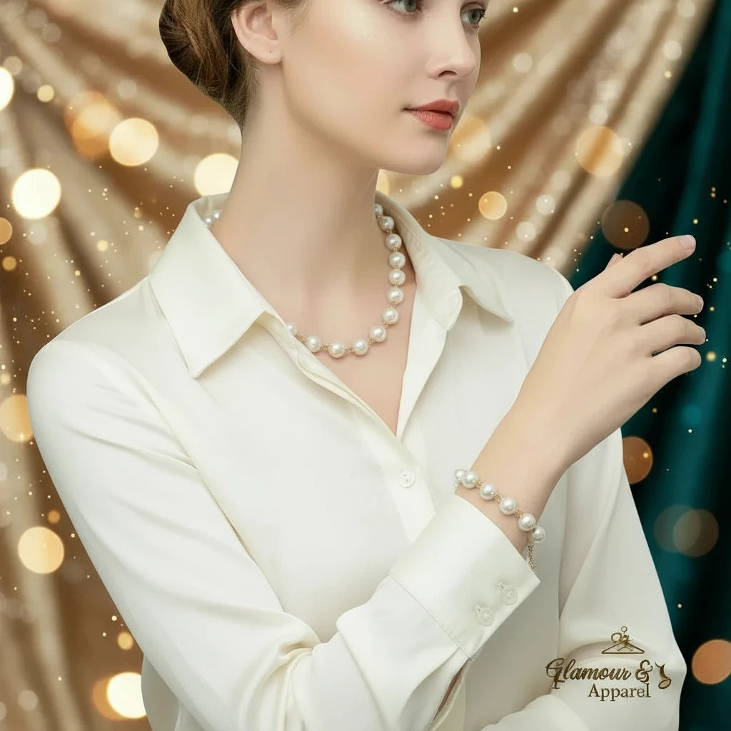 Luxury White Pearl Chain Sets Necklace & Bracelet