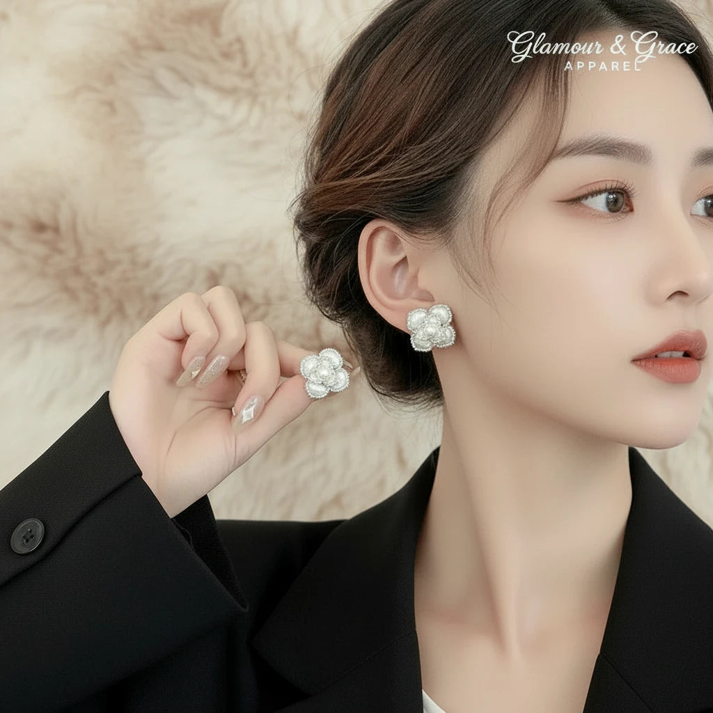 Luxury French Flower Pearl  Jewelry Set