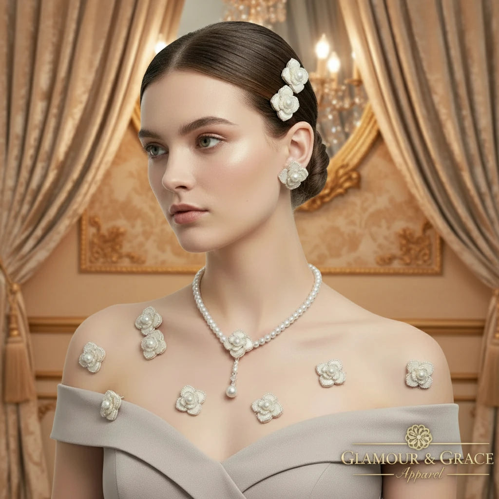 Luxury French Flower Pearl  Jewelry Set