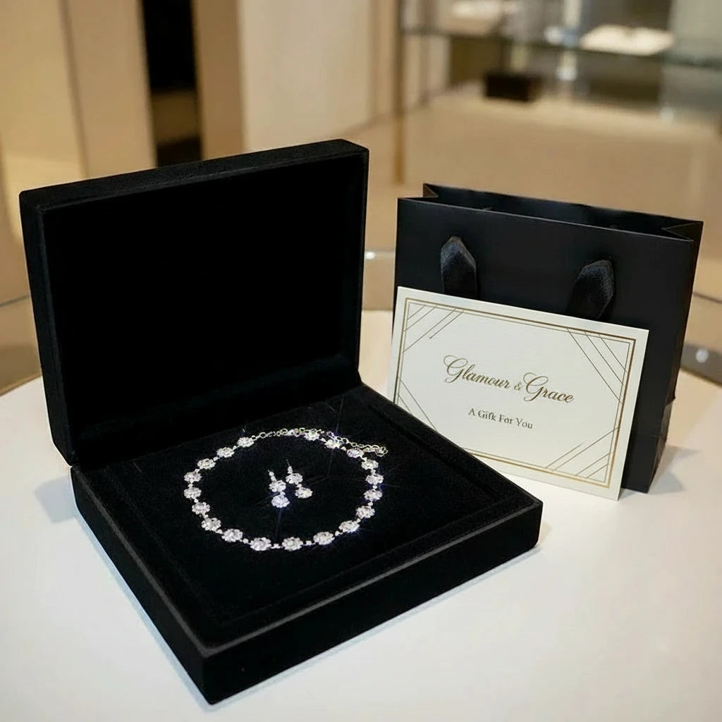 Luxury  Rhinestone Earrings & Necklace Set