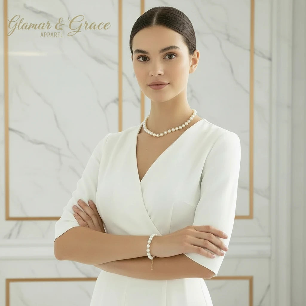 Luxury White Pearl Chain Sets Necklace & Bracelet