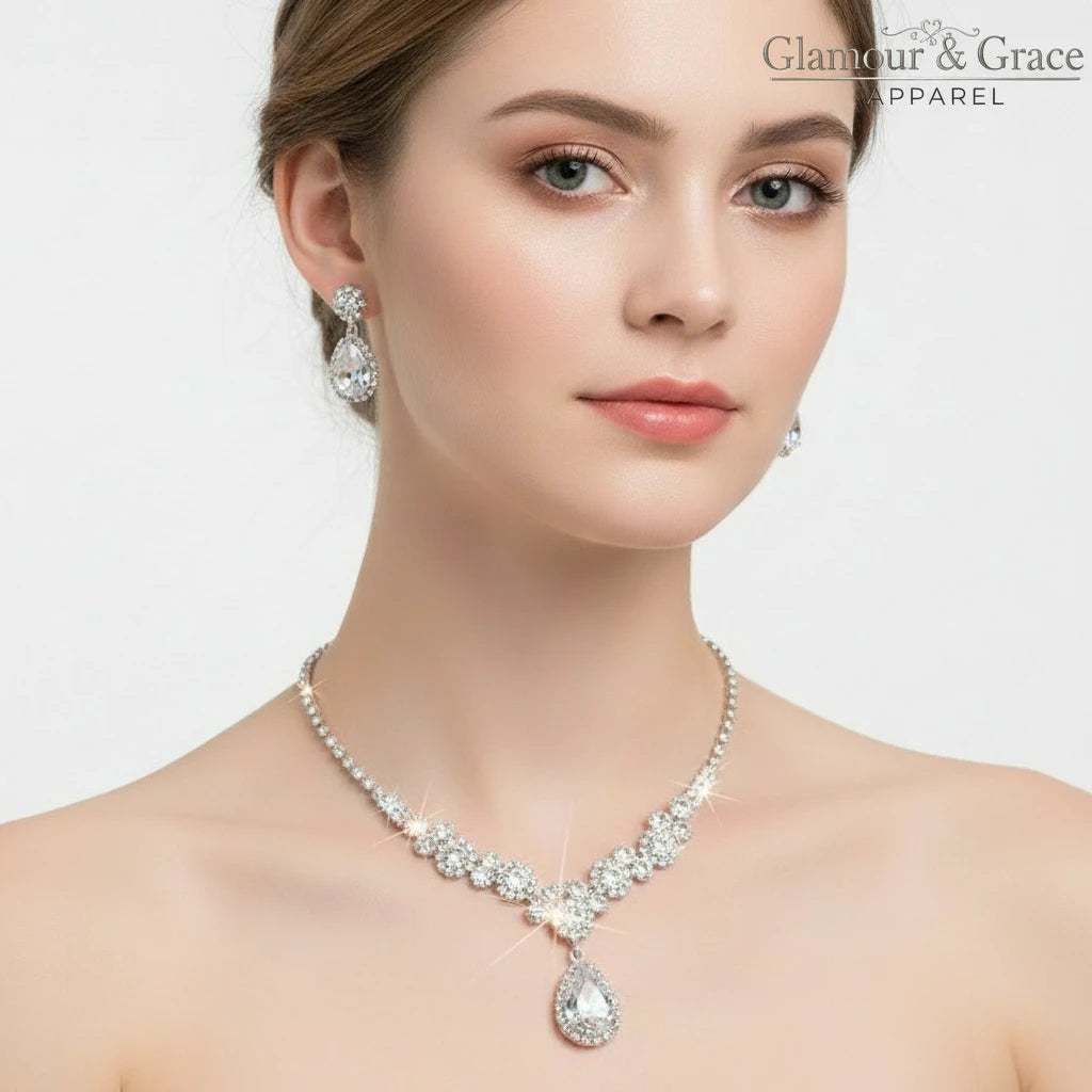 Luxury  Rhinestone Earrings & Necklace Set
