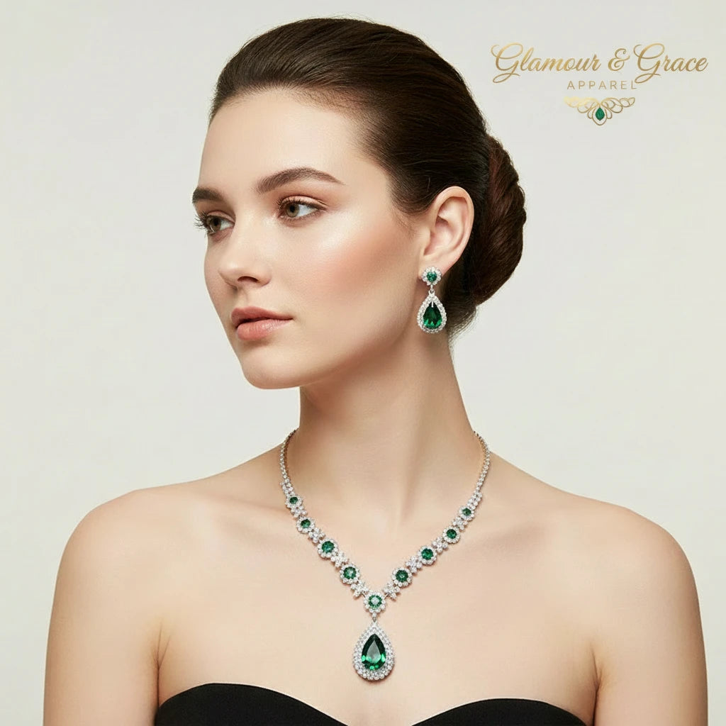 Luxury  Rhinestone Earrings & Necklace Set
