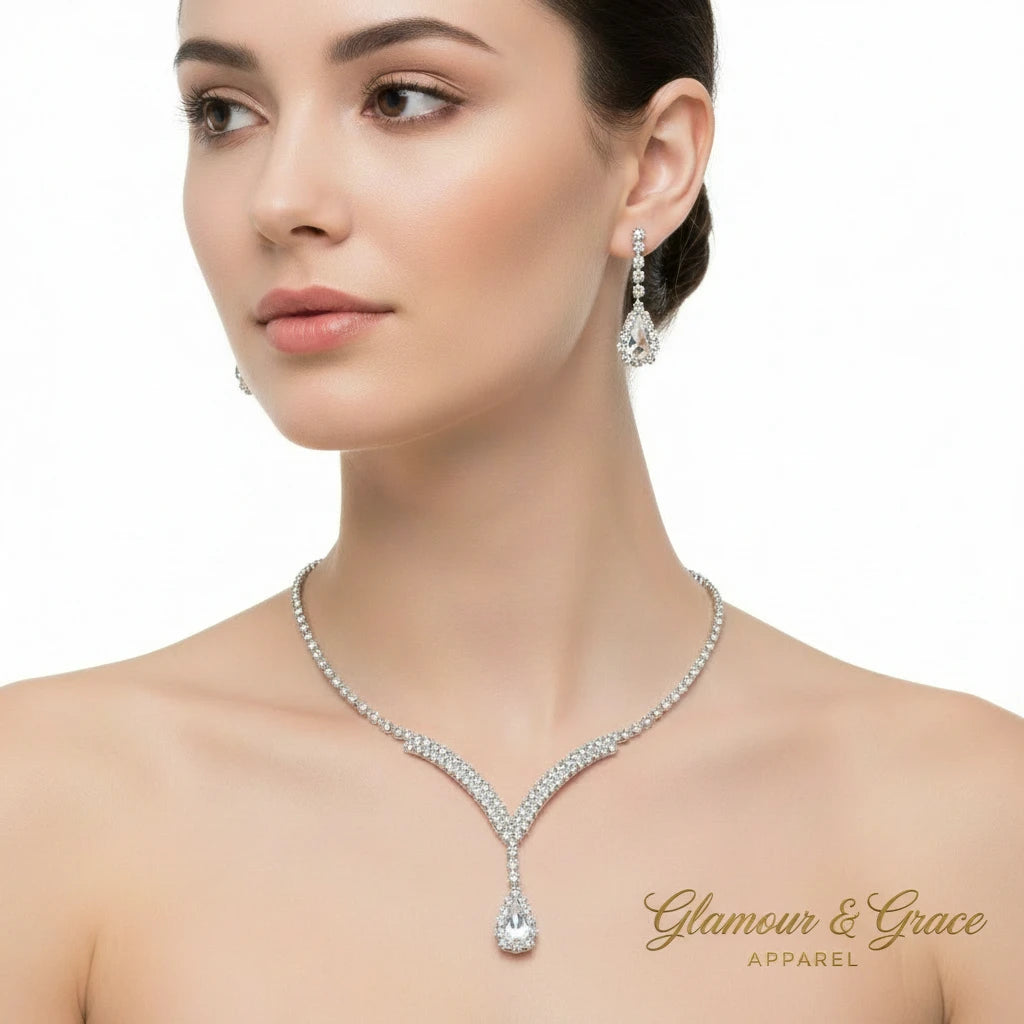 Luxury  Rhinestone Earrings & Necklace Set