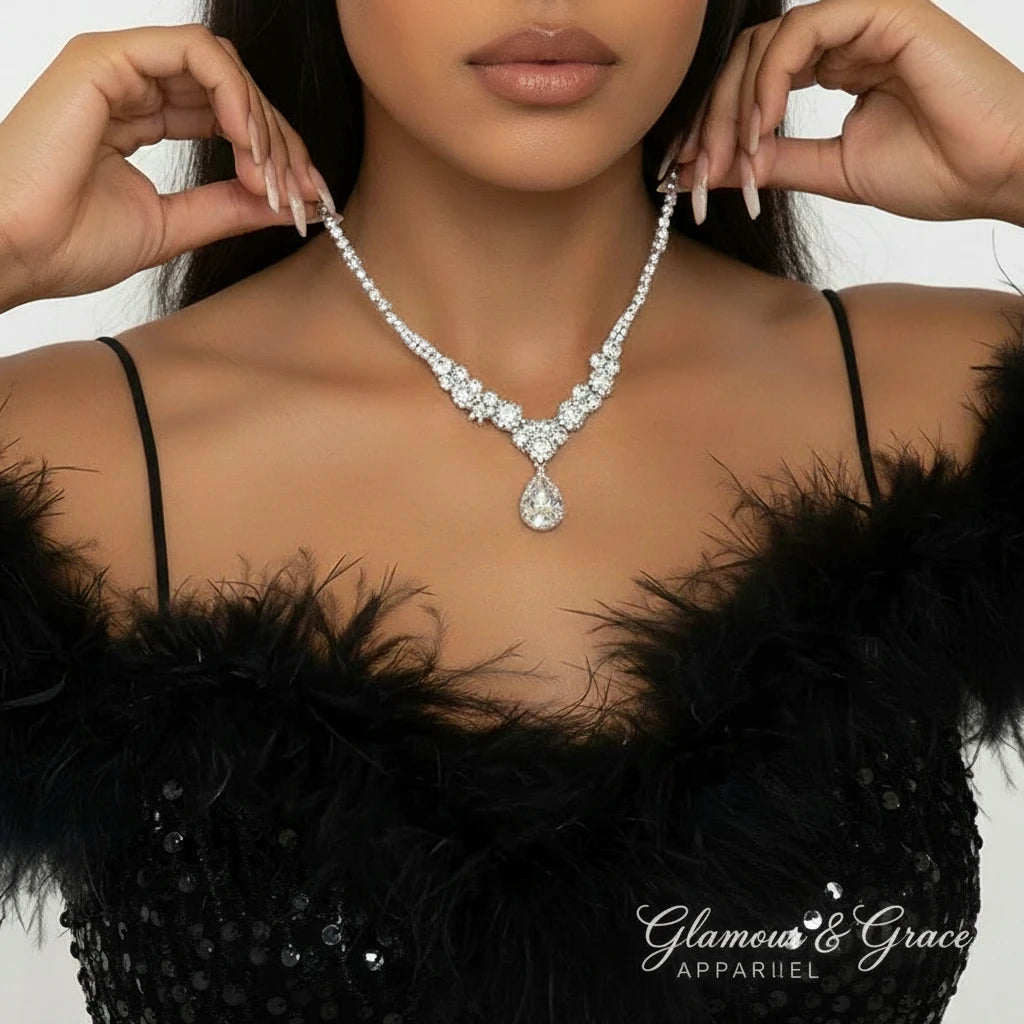 Luxury  Rhinestone Earrings & Necklace Set
