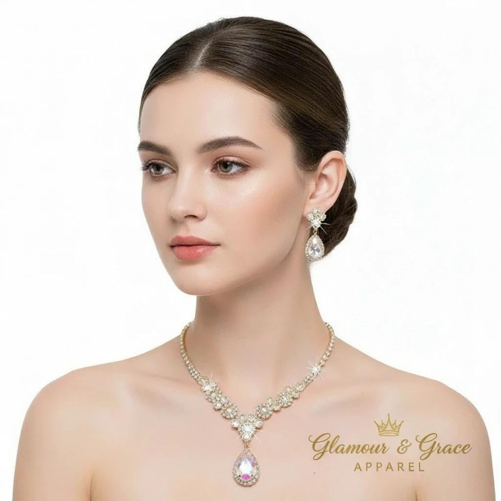 Luxury  Rhinestone Earrings & Necklace Set