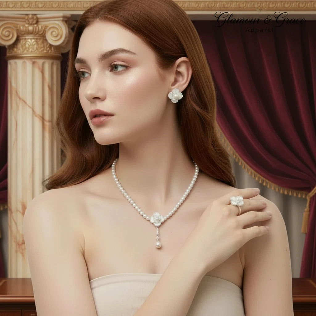 Luxury French Flower Pearl  Jewelry Set