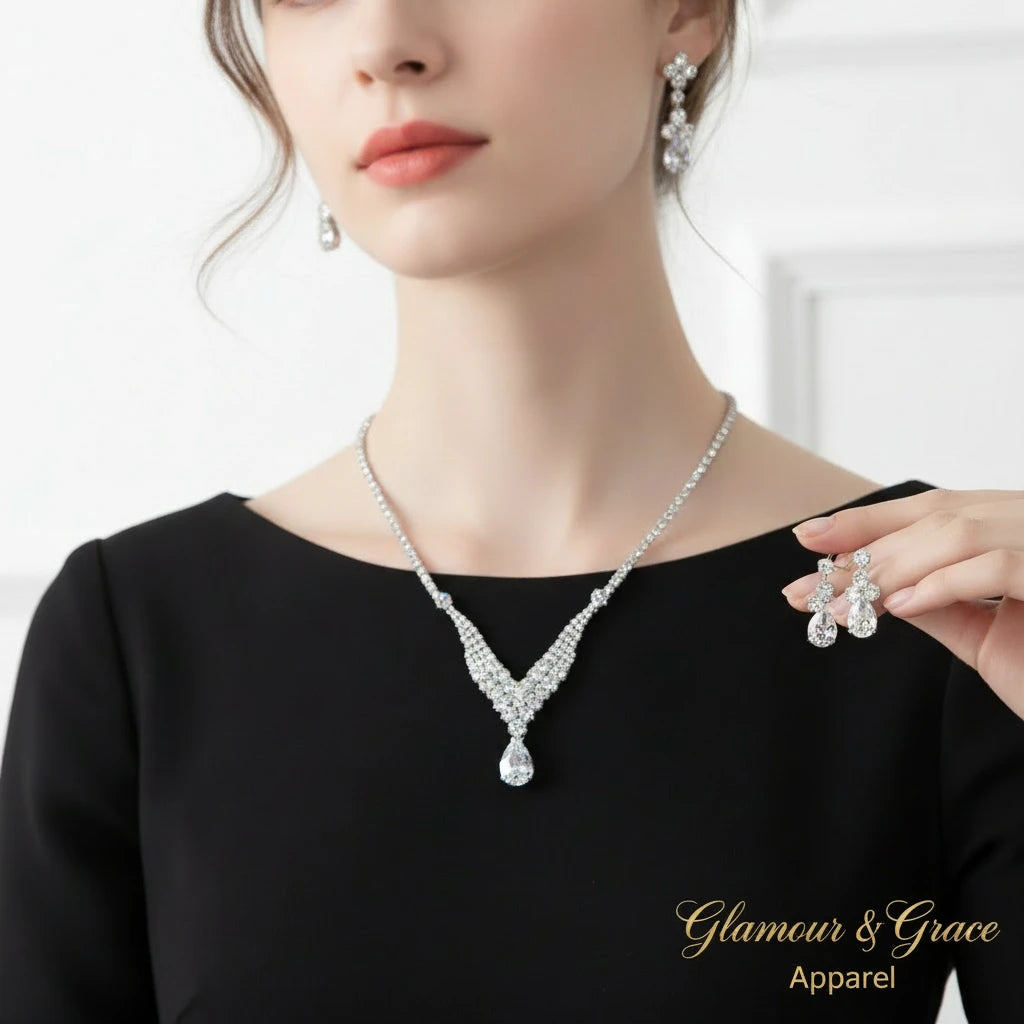 Luxury  Rhinestone Earrings & Necklace Set